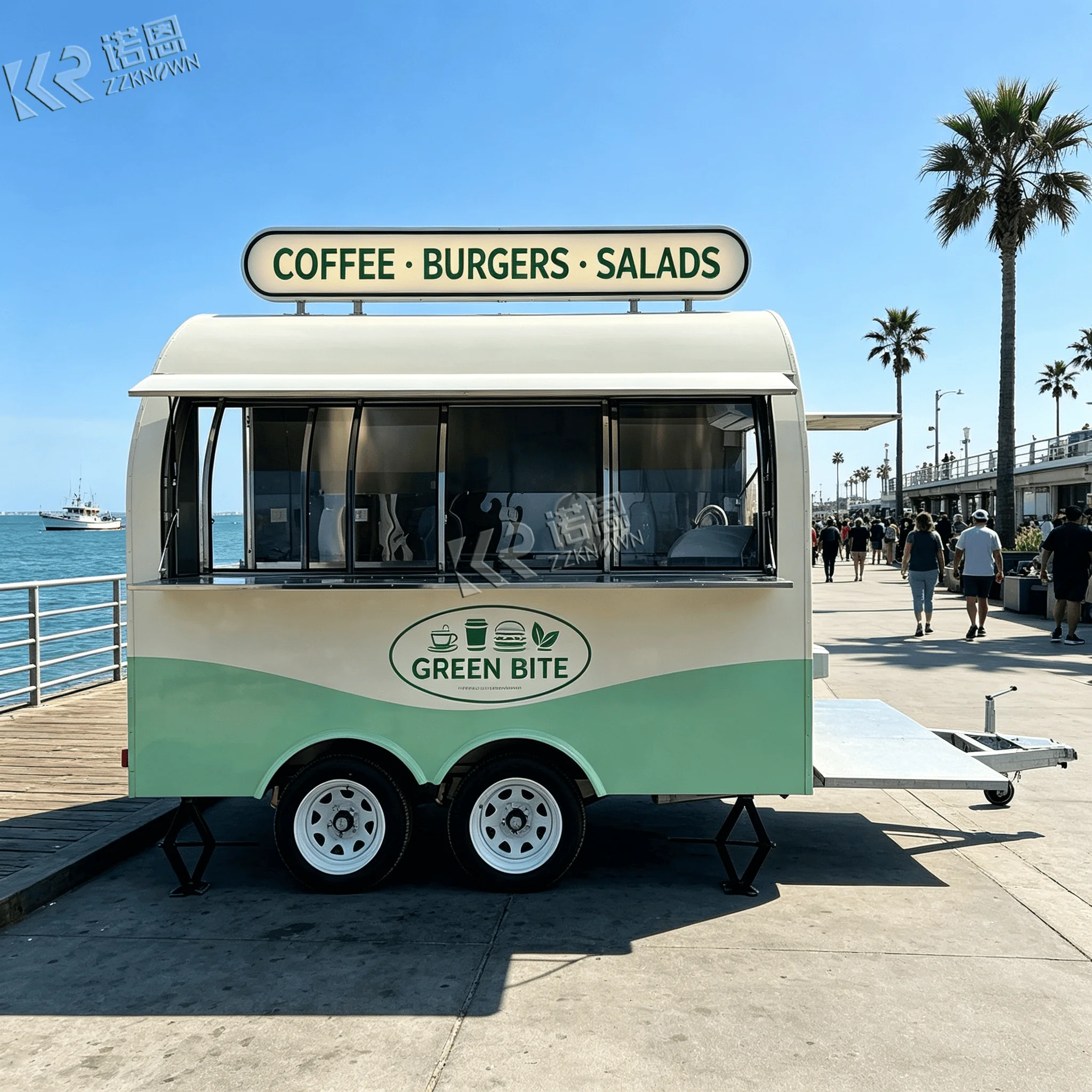 2.2m Curved Towable Mobile Food Trailer Custom Exterior Paint for Pedestrian Plaza Light Food Service