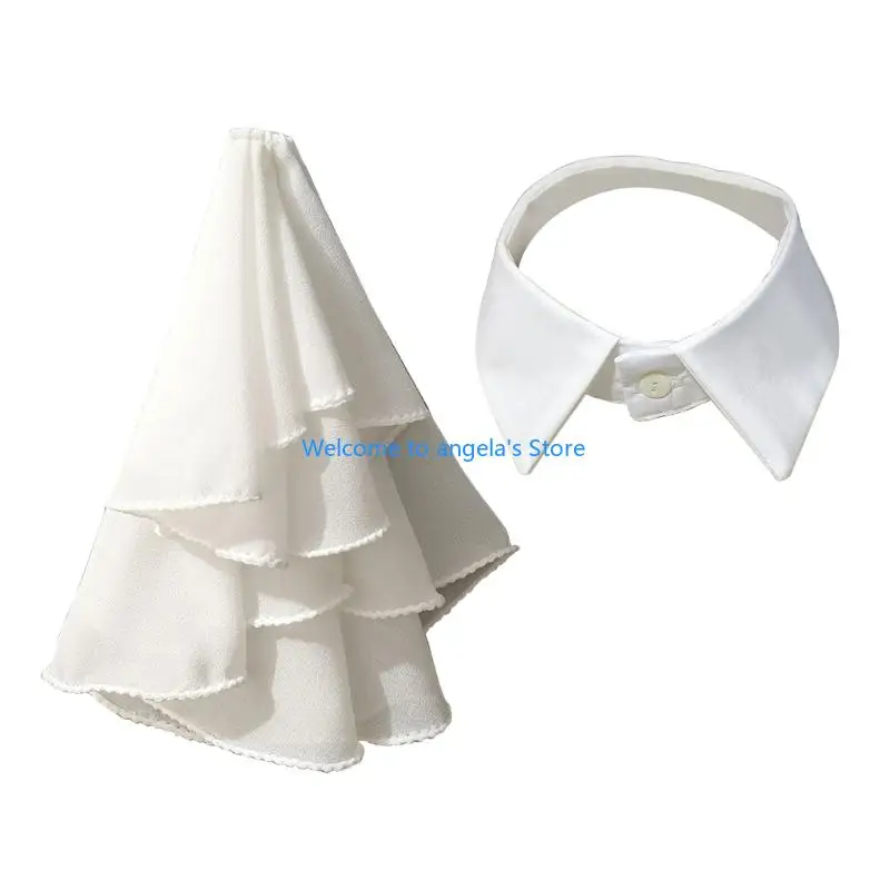 

X4YC белый шифоновый многослойный воротник для косплея, винтажные театральные костюмы, декоры