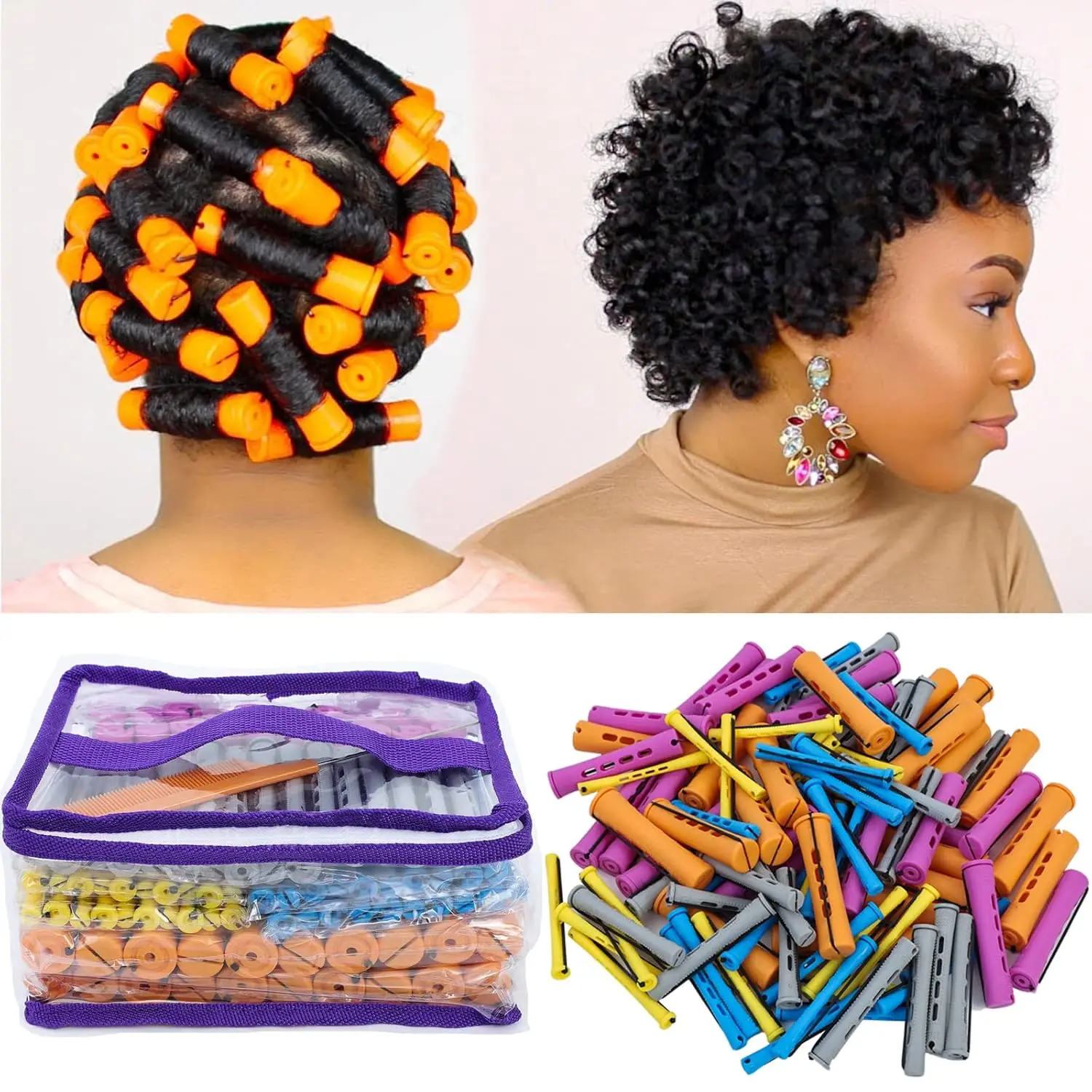 

100pcs Plastic Cold Wave Rollers Set for Natural Hair Styling - DIY Hairdressing Tools in 5 Colors