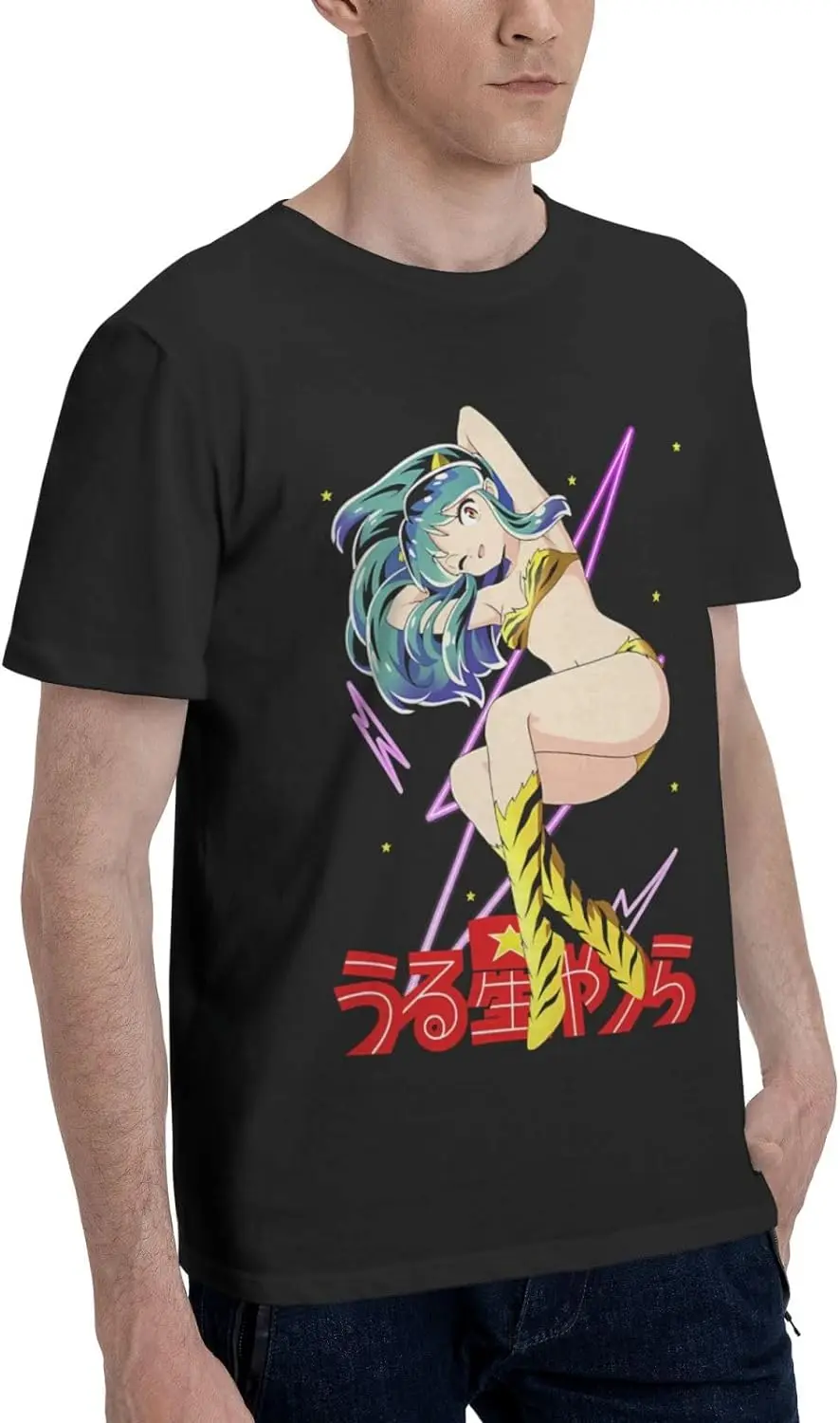 Camiseta de Anime urusi Yatsura para hombre, Tops de cuello redondo de verano, camiseta informal de manga corta, negro