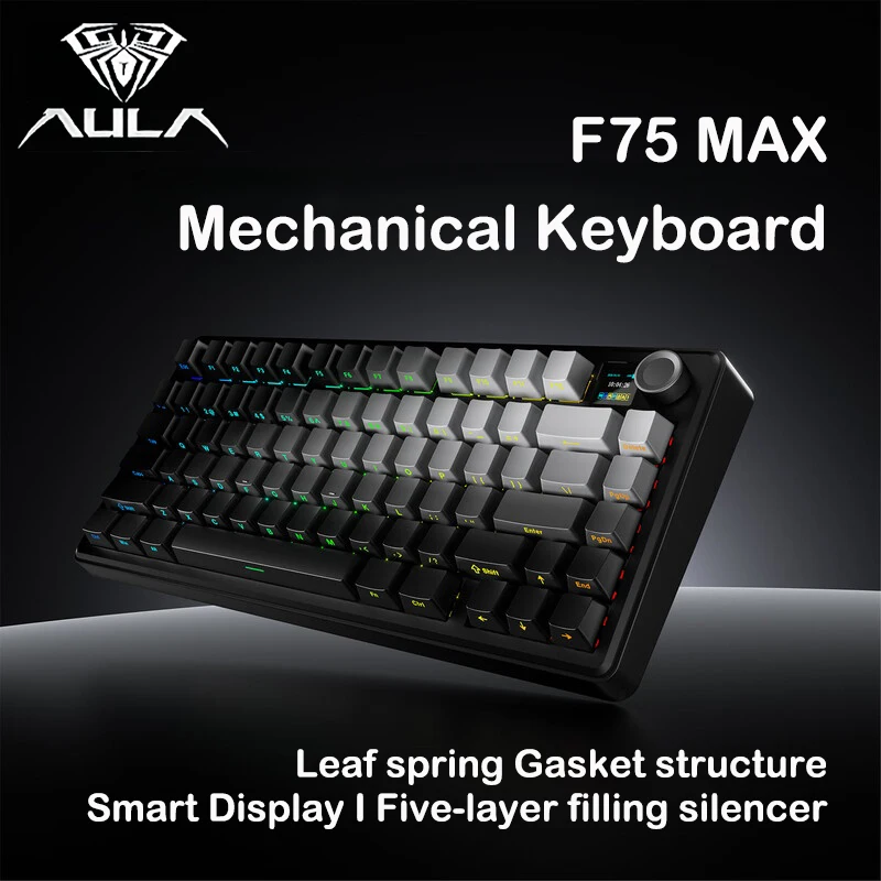 AULA F75 MAX 75% Tri-Mode Mechanical Keyboard Hot Swap RGB TFT Screen Bluetooth 2.4G Wired E-sports Keyboard for PC/Mac/Laptop