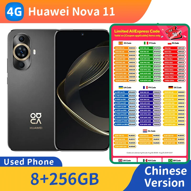 HUAWEI Nova 11 4g Smartphone CPU Snapdragon 778G 4500mAh batería 6,7 pulgadas pantalla 60MP cámara HarmonyOS teléfono Original usado