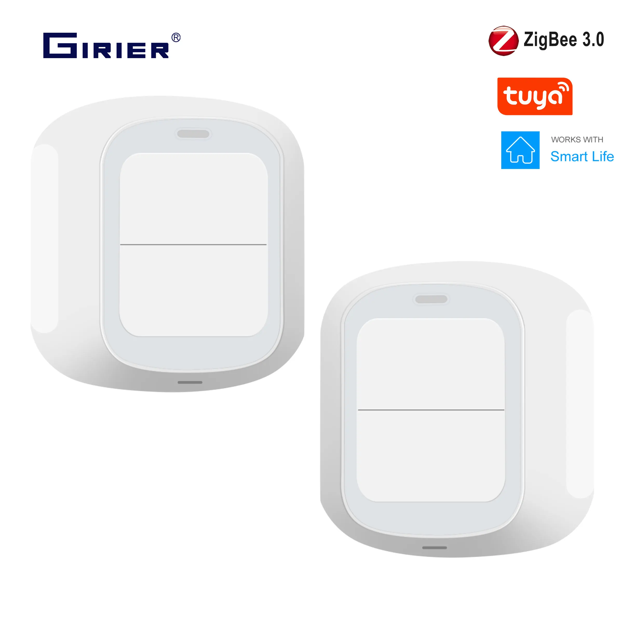 GIRIER Tuya ZigBee/WiFi Scene Switch 2 Gang Wireless Push Button Panel works with Tuya Series Devices for Smart Home Automation