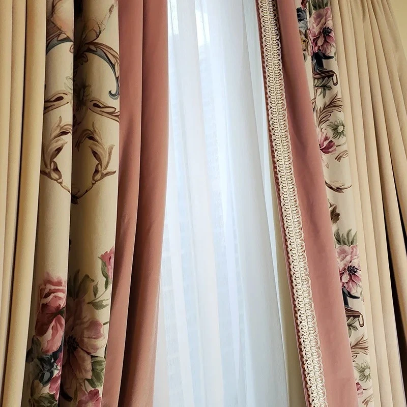 European Style Pink Velvet Curtains for Bedroom Light Luxury American French Villa Princess Pastoral Romantic High-end Drapes