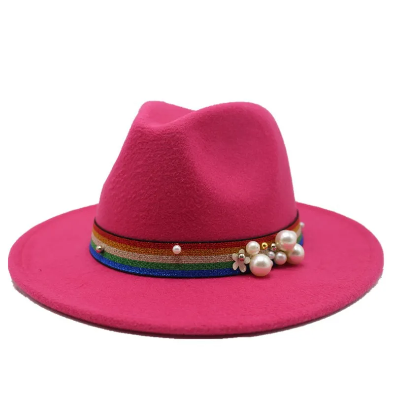 AliExpress Autumn And Winter New Pearl Elastic Woolen Hat Flat Brim Broad Brimmed Hat All Match Straight Fedora Hat