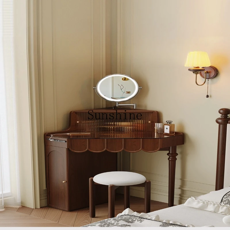 

Solid wood corner dresser, bedroom storage cabinet, small, integrated desk, antique style