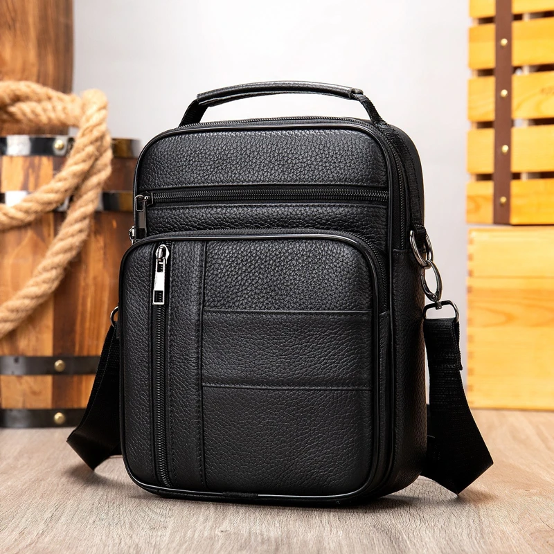 Nesitu Large Capacity Vintage Brown Coffee Black Genuine Leather Small Women Men Shoulder Messenger Bag Phone Purse M7457