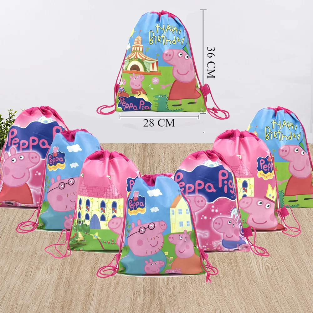 12/20/50pcs Peppaed Pig Storage Bag Nonwoven Cartoon George Page Drawstring Bags Party Decoration Kids Birthday Christmas Gift