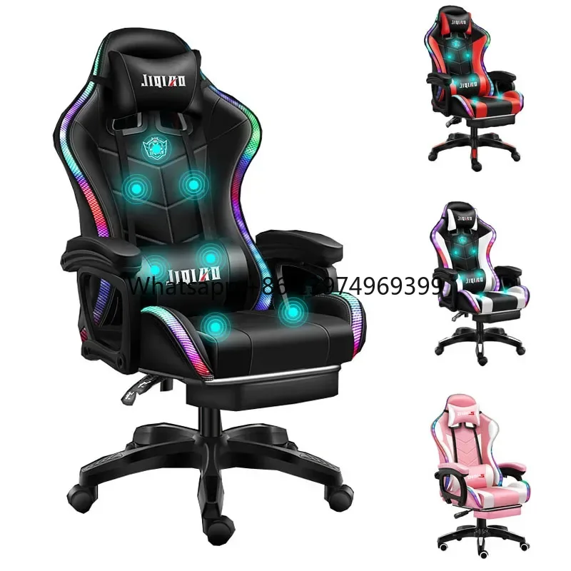 Wholesale Good Price Swivel White Pu Leather Racing Massage Gaming Chair Silla Gamer Rgb Gaming Chair with Lights and Speakers f