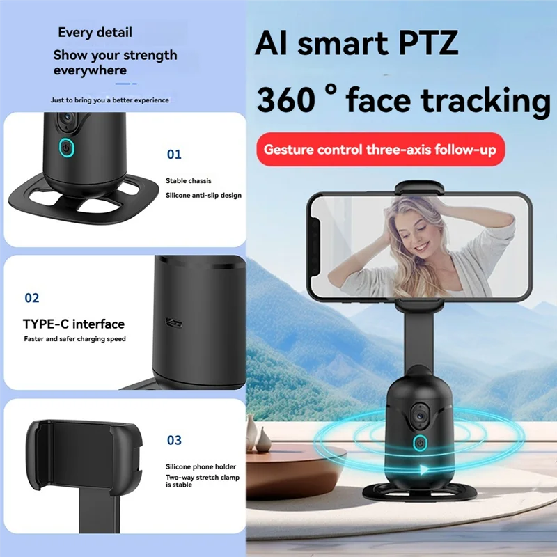 Smart AI Gimbal Auto Face Tracking Tripod For Video Recording Vlog 360 Rotation Follow Focus Vlog With Light