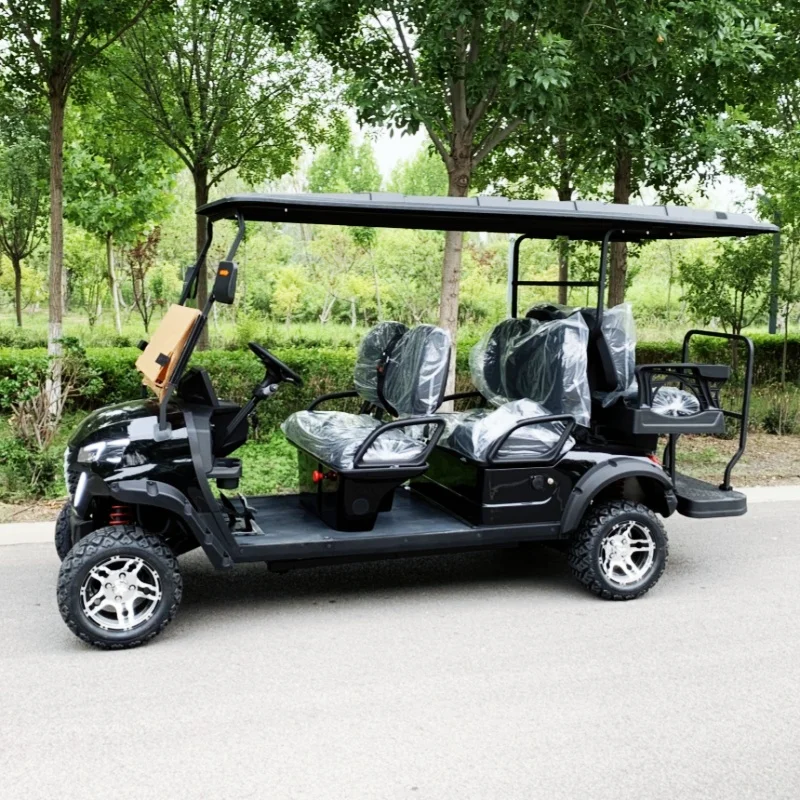 (4+2)6-Seater Electric Golf Cart Off-Road All-Terrain Golf Cart,Folding Windshield 14 Inch Off-Road Tires Black Upholstered Seat