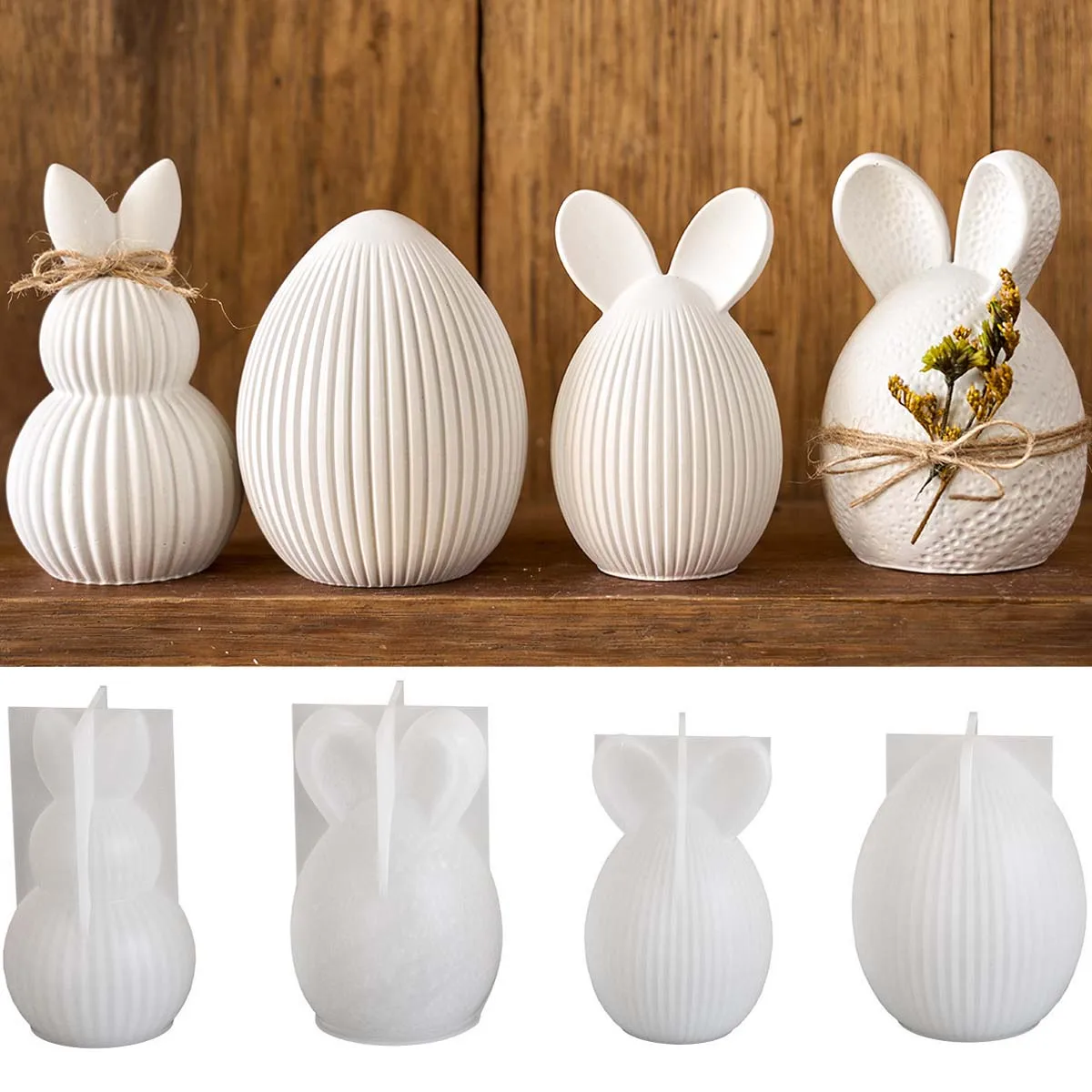 Easter Egg Bunny Silicone Candle Mold DIY Handmade Double Rabbit Ear Soap Plaster Resin Craft Casting Molds Home Decor Art Gifts