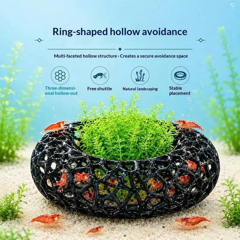 3D Printed Ring Shaped Aquarium Shrimp Shelter Multi Faceted Hollow Hiding Cave With Planting Function Aqaurium Ornaments