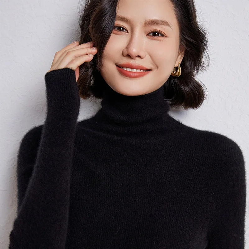 

Women's wool pullover sweater with long sleeves and high collars for autumn and winter, breathable and loose high-quality top