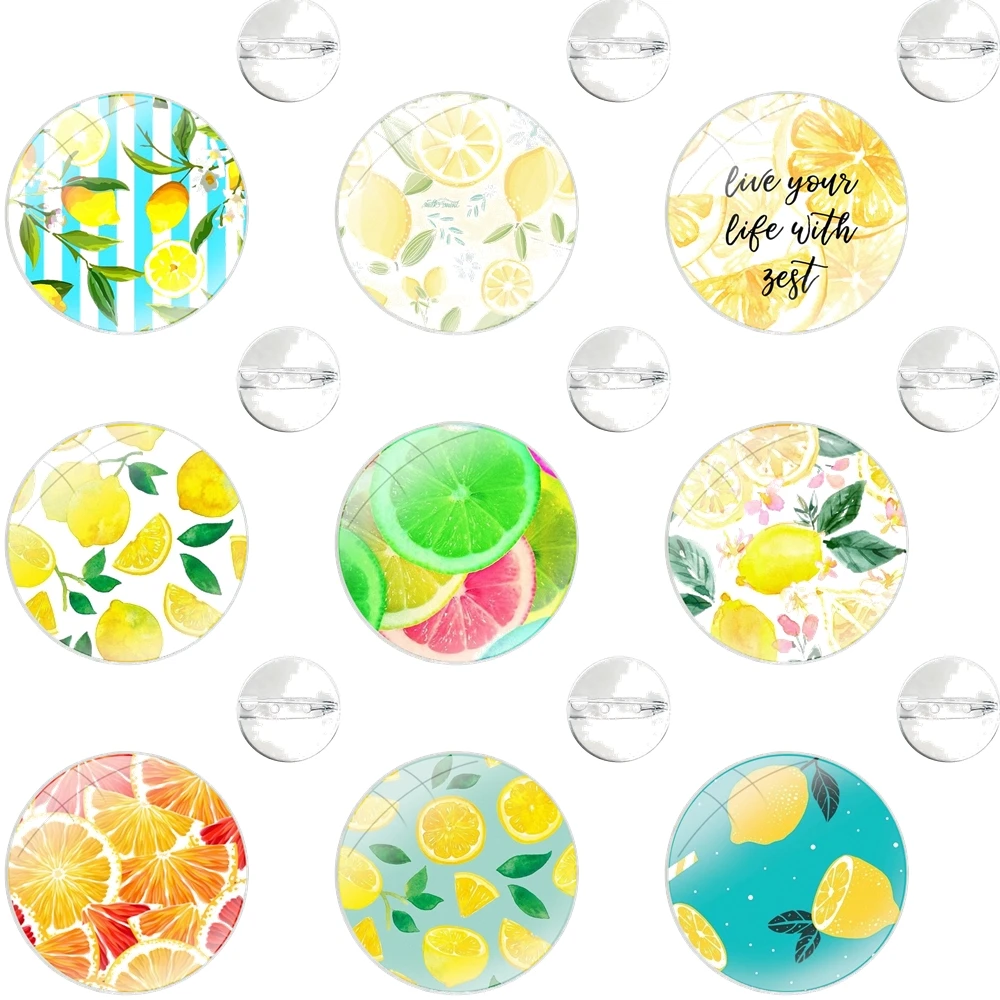 fruit lemon colorful cute Glass Dome Brooches Badge Pins For Clothes Hat Shirt Lapel Bag