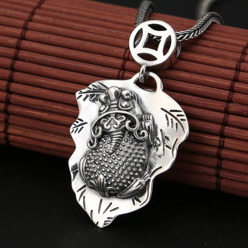 S925 Sterling Silver Pixiu Pendant Black Color Old Process Unisex Leaf Fine Jewelry FYNE424