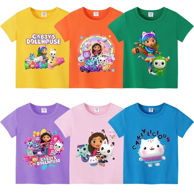 

Gabby Dollhouse Summer Round Short Sleeve Tops O-neck Clothing Cotton Colorful T-shirt Printing Cartoon Tee Anime Casual Clothes