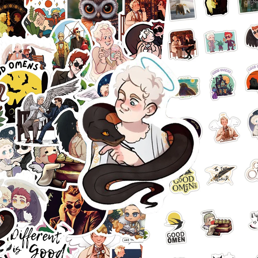 

10/30/50pcs Cute Good Omens Angels and Demon Stickers Classic TV Show Cartoon Decal for Scrapbook Helmet Cute Decoration Sticker