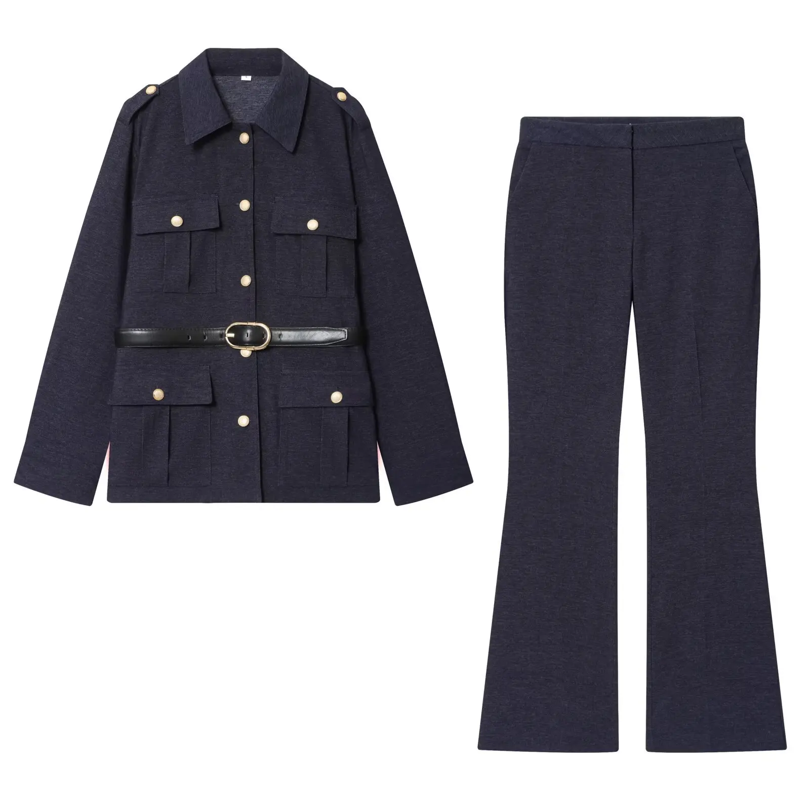 

SuperAen European and American Style Women's Clothing Design Belt Pocket Jacket Mid-waist Trousers Sets