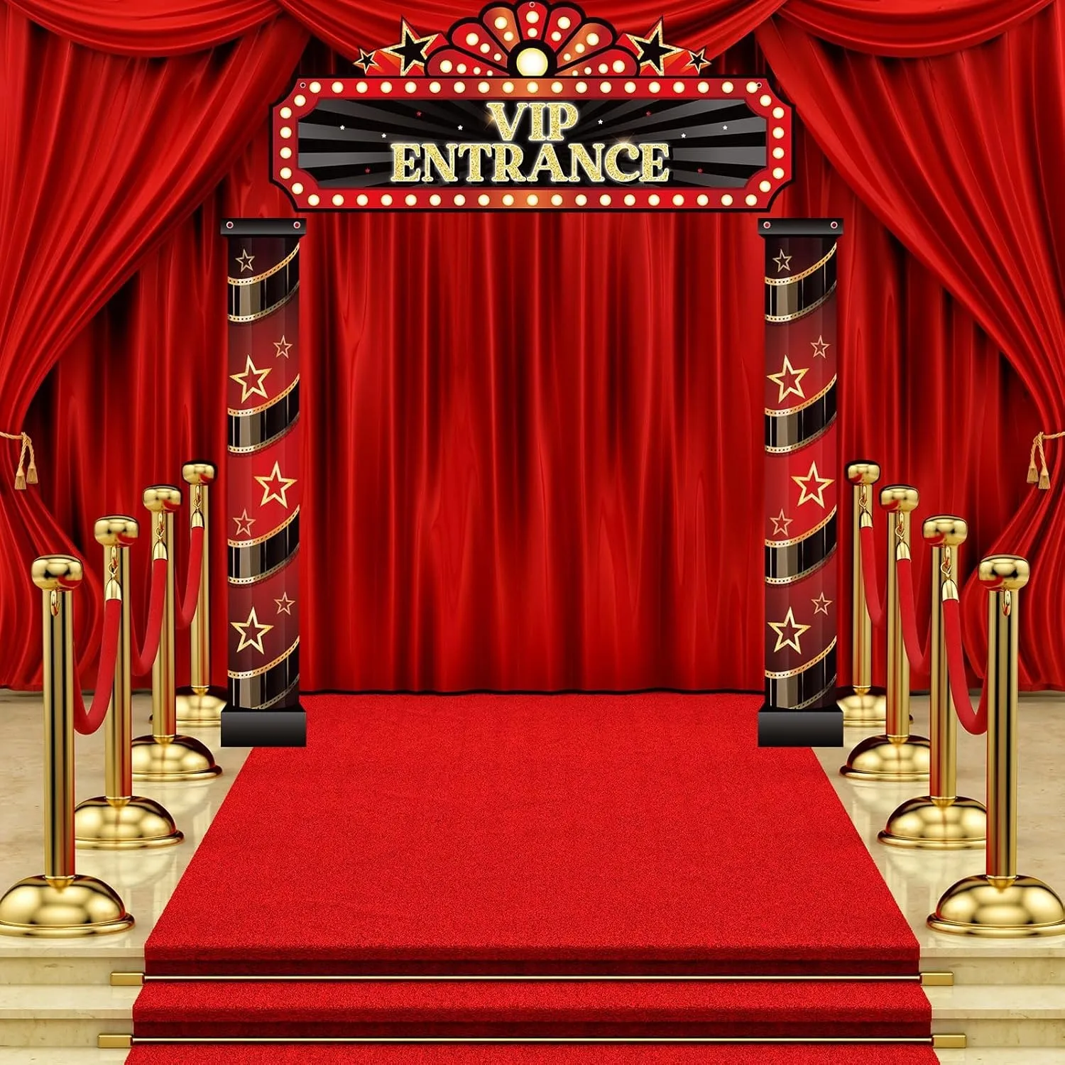 VIP Roter Teppich Vorhang mit Filmthema für Oscar-Verleihung, Premiere-Party, Fotobox-Hintergrund und Dekorationen