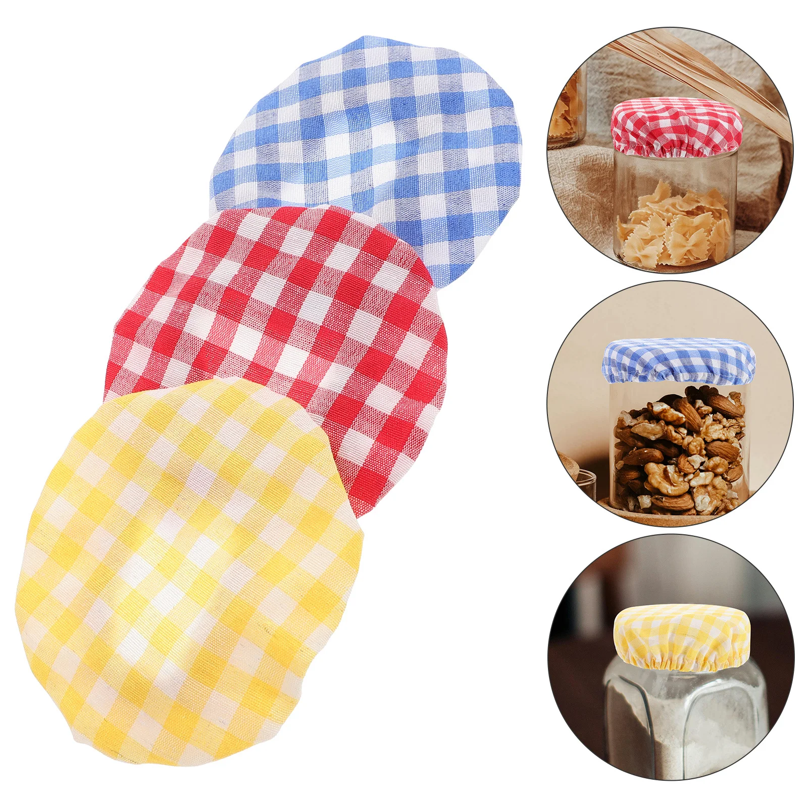 

6Pcs Plaid Cloth Can Covers 3-4 Inch Elastic Reusable for Jar Bowl Dough Basket Freshness