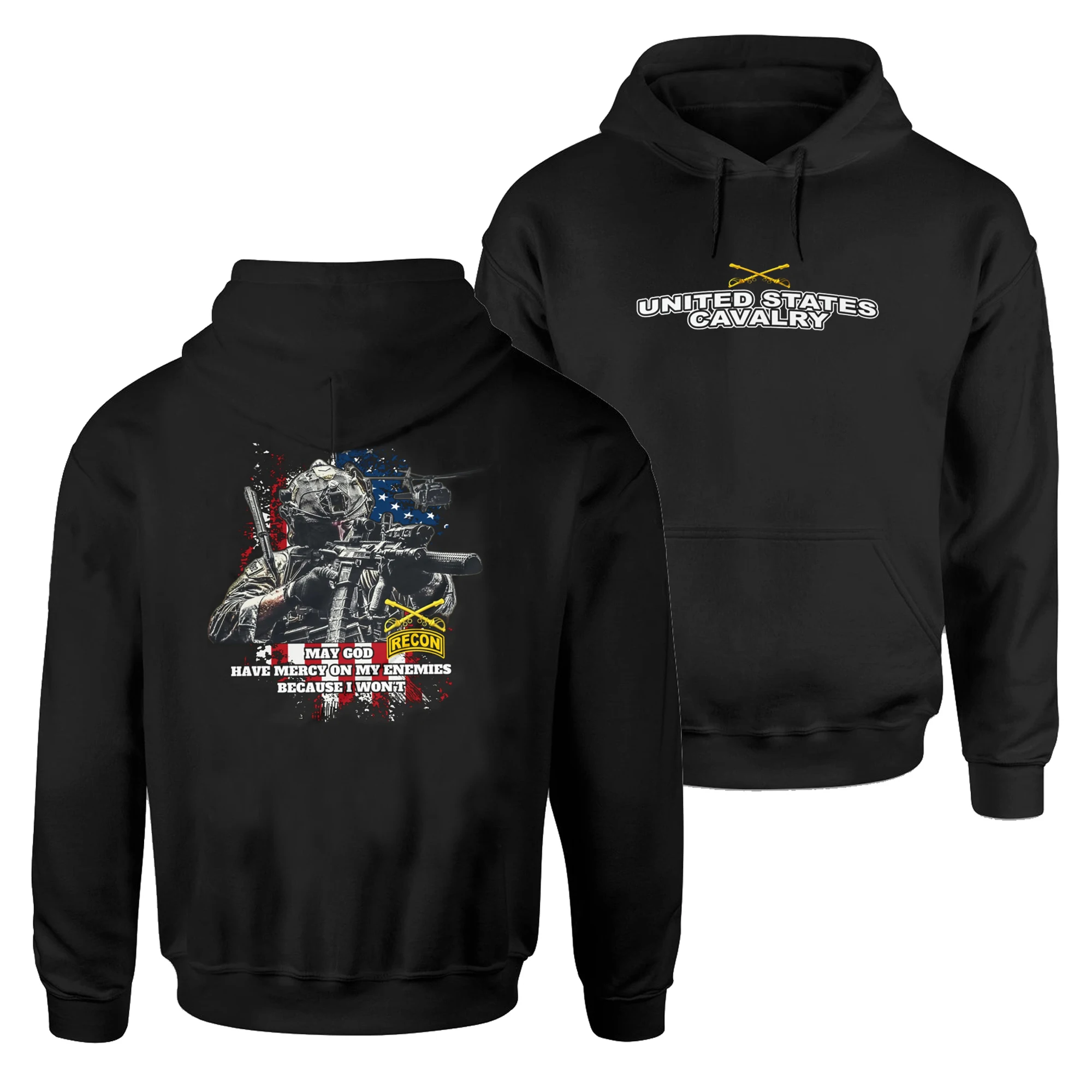 US Army (MOS 19D) US Cavalry Scouts Pullover Hoodie 100% Cotton Comfortable Casual Mens Sweatshirt Military Style Streetwear