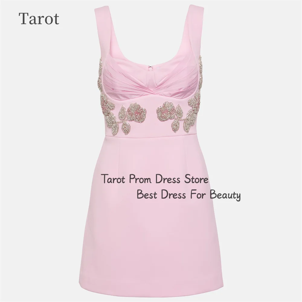 Tarot rosa kurzes Abendkleid Schatz eine Linie ärmellose Perlen appliziert Ballkleid für Frauen Saudi-Arabien Roben de Soirée