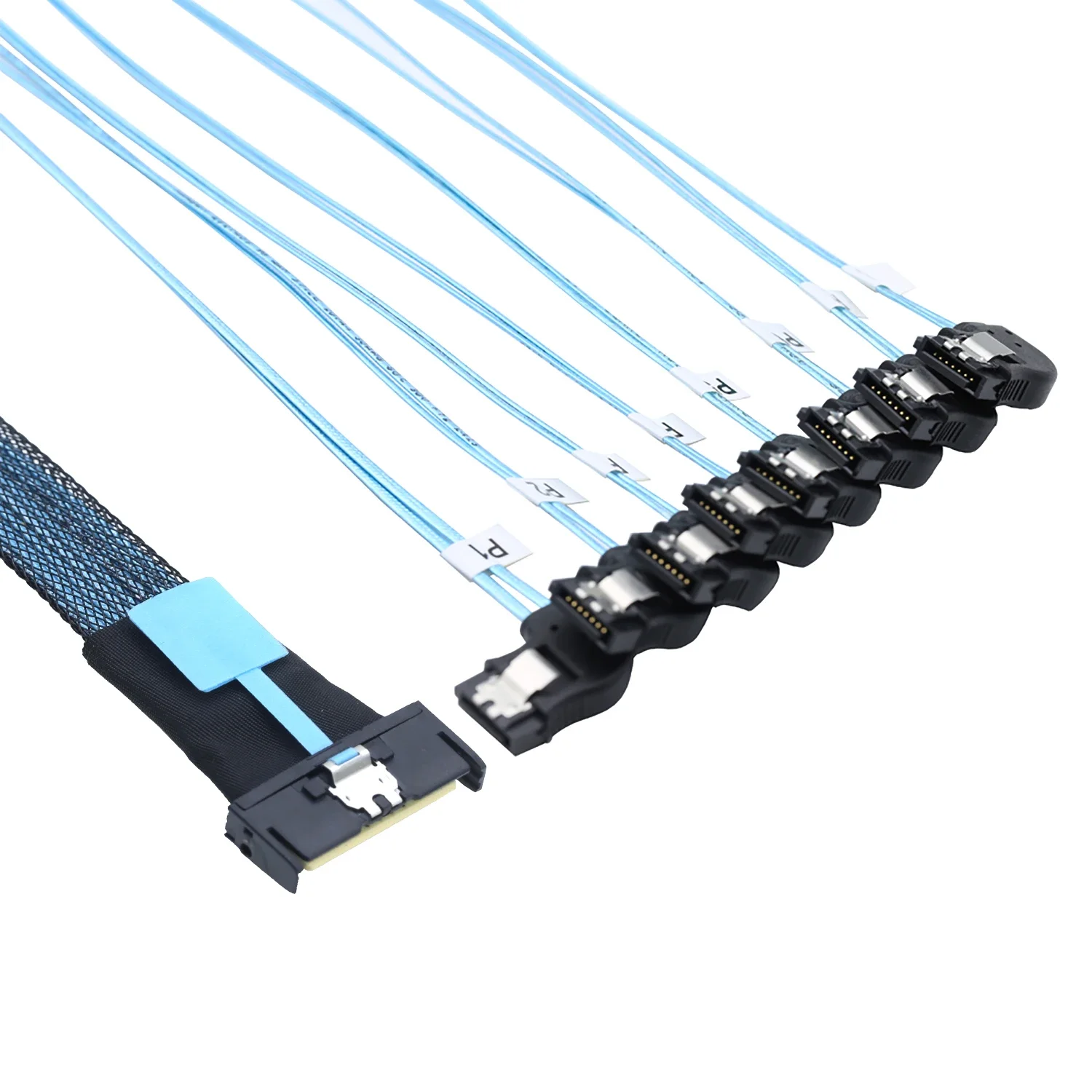 PCIe 5.0 MCIO 8I (SFF-TA-1016) 74Pin to 8-Port Right-Angle SATA Male HDD/SSD Data Cable - High-Speed Adapter for Servers & Stora