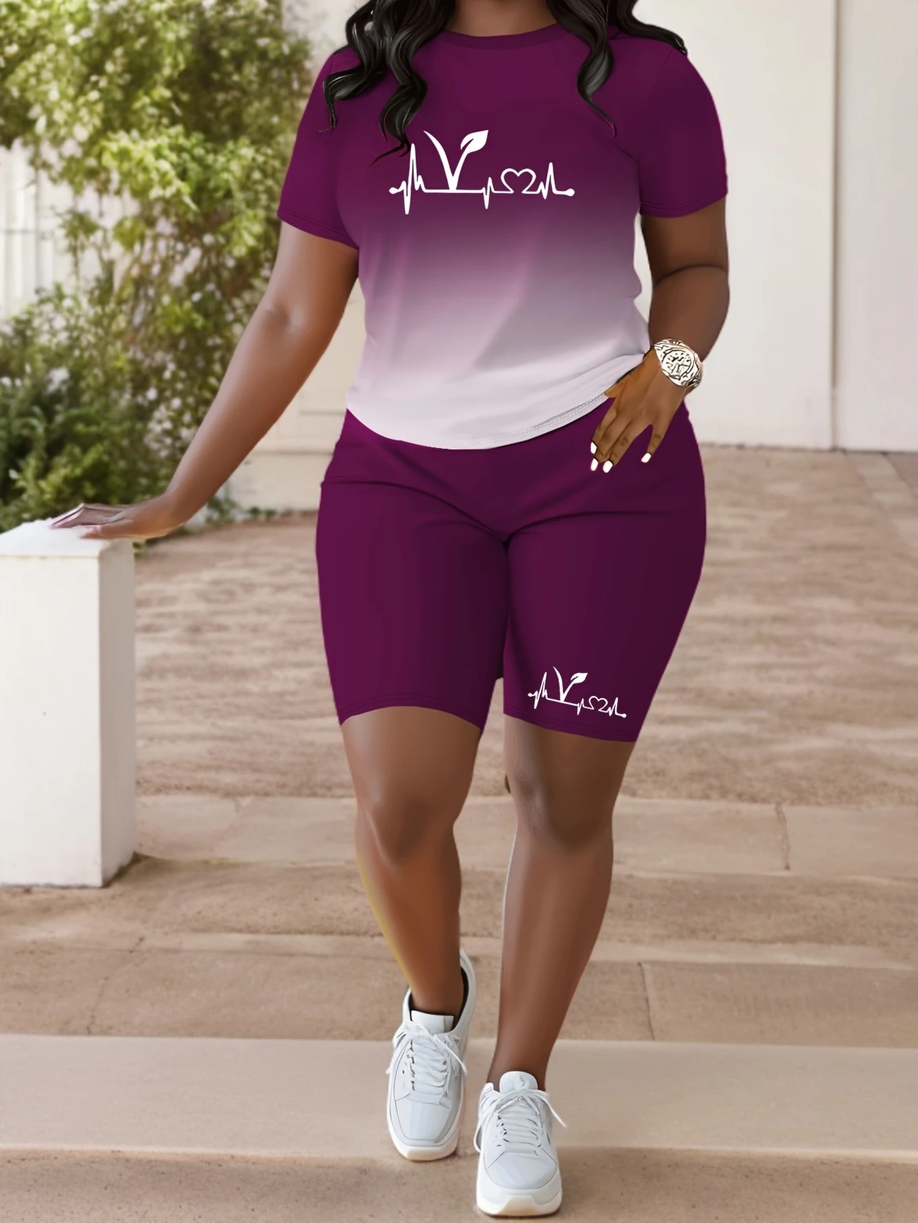 

Summer chic 2025 Gradient 3D printed T-shirt shorts set Breathable Outdoor Hip hop street style Round neck set