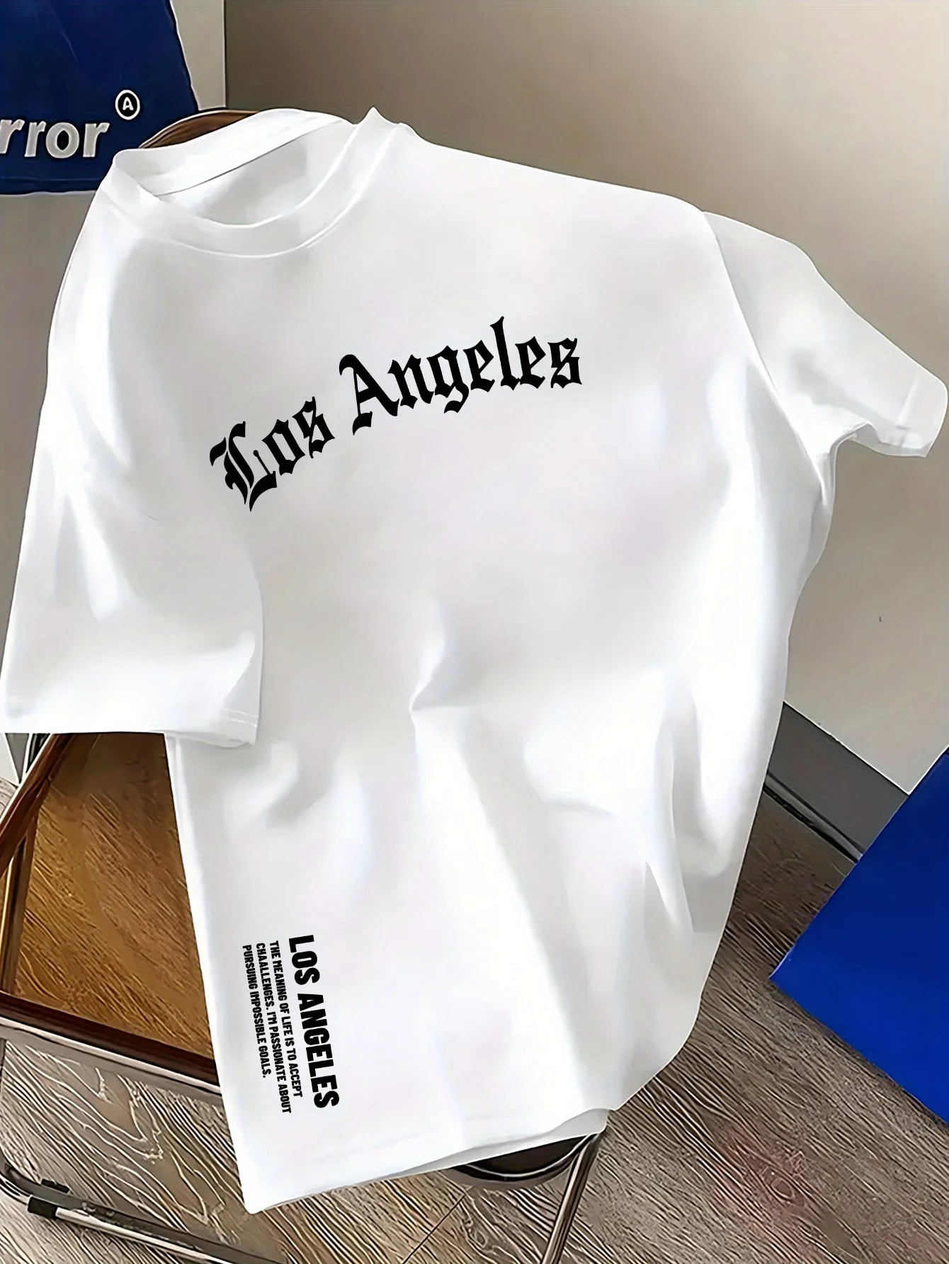 Camiseta de manga corta con cuello redondo holgada, informal y cómoda con estampado de letras de Los Ángeles a la moda de verano para hombre