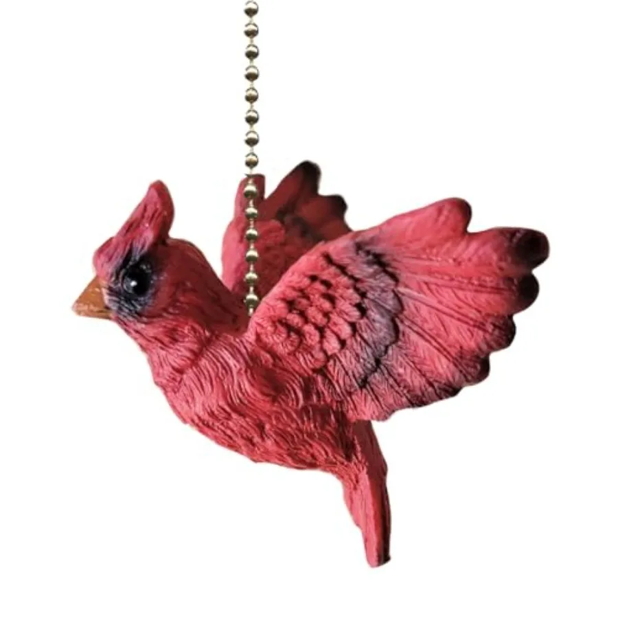 Red Cardinal Bird Ceiling Fan Pull Chain Light Decorative Extension with 6