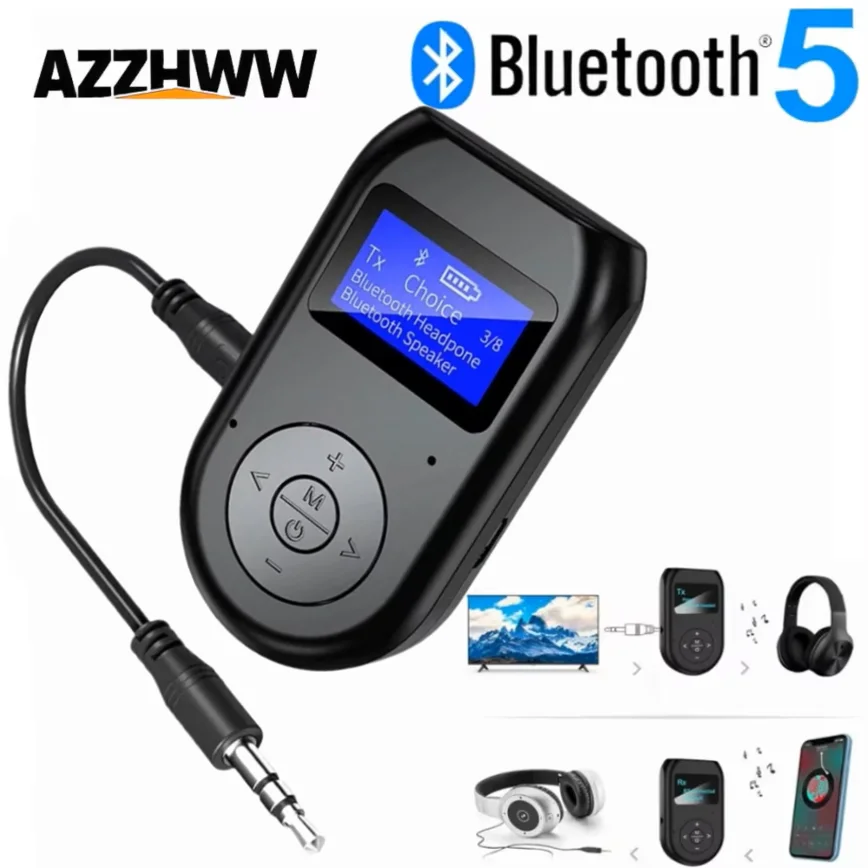 Low-Latency Bluetooth 5.0 Transmitter Receiver With LED Display Wireless Bluetooth Aux Adapter for Car PC TV Speaker Headphones