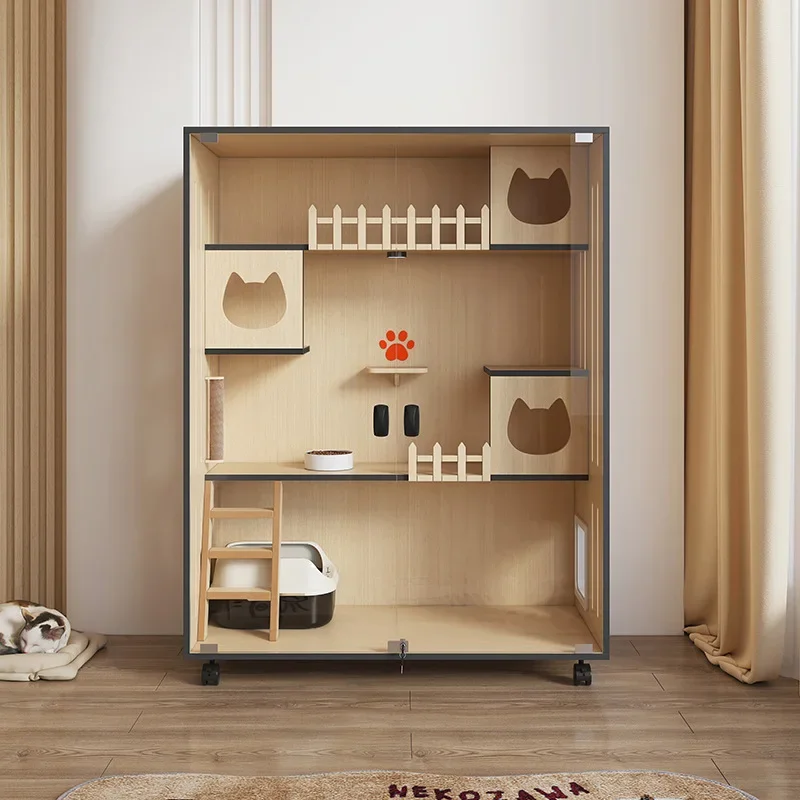 Cat Villa Home Luxury Cage Panoramic Cat Cabinet Wooden House Indoor House Nest Free Space