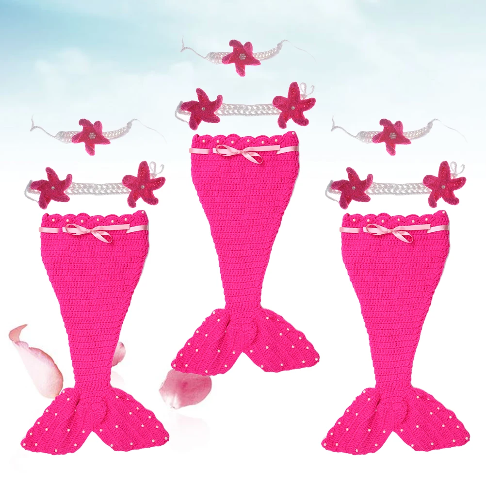 

1 set Baby Photography Props Mermaid Tail Suits Rosy Color Knitting Crochet Sweater Nondeformation Costume