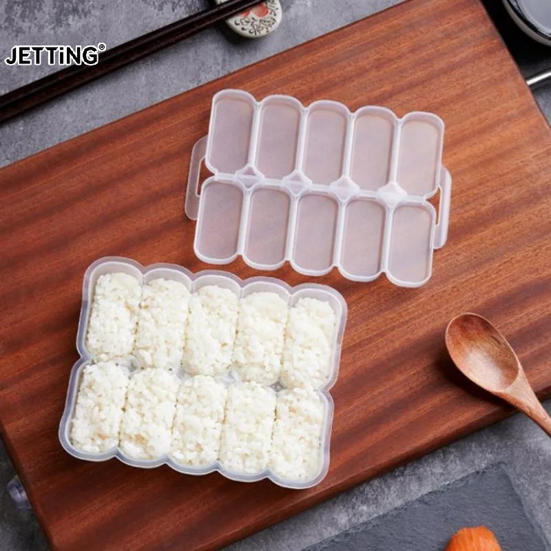 10 Grids Rice Ball Mold With Rice Spoon Sushi Non-stick Pressure Storage Box Lunch Tool DIY Home Kitchen Clear Onigiri Molds