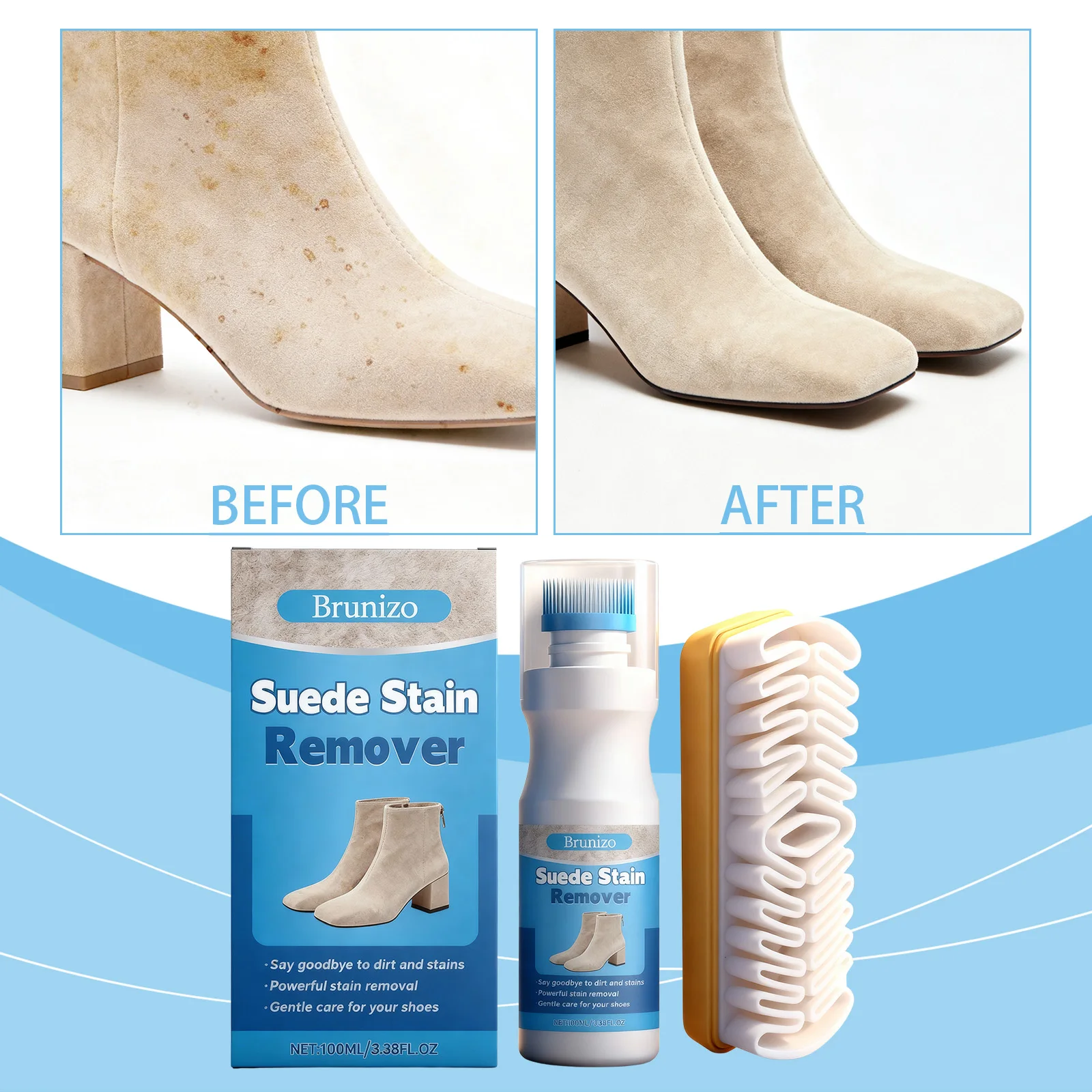 

Suede Cleaner Kit 100ml Suede and Nubuck Stain Remover Foam for UGG Sheepskin Boots Velvet Shoes Jackets Bags Dry Clean Eraser Brush Set Fast Shipping from US Warehouse
