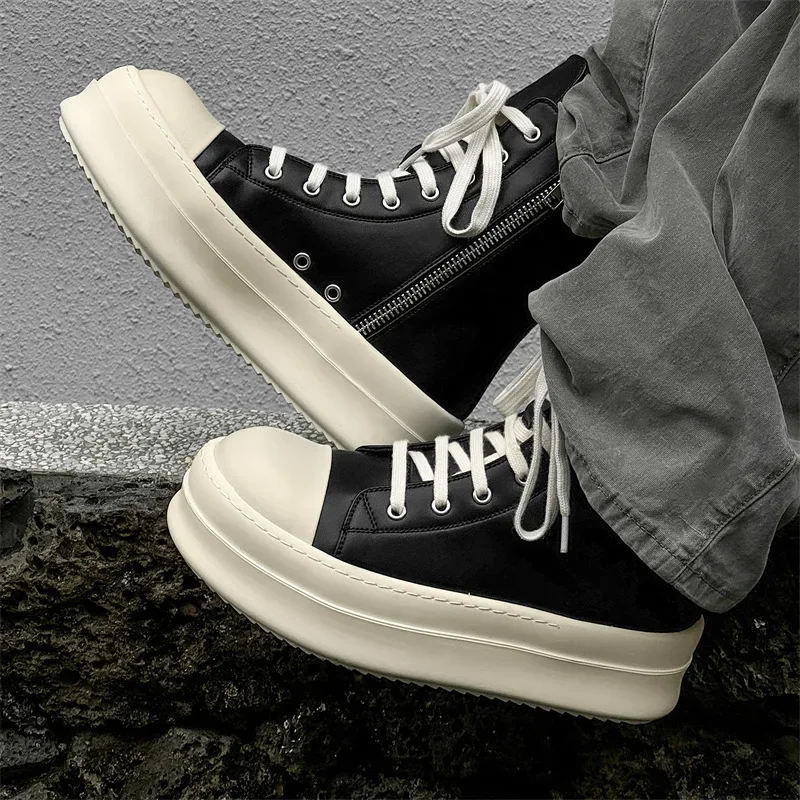 

Fashion Casual Punk Boots Unisex Luxury Designer Genuine Leather Round Toe Thick Sole Platform Chunky Heels Men Women Sneakers