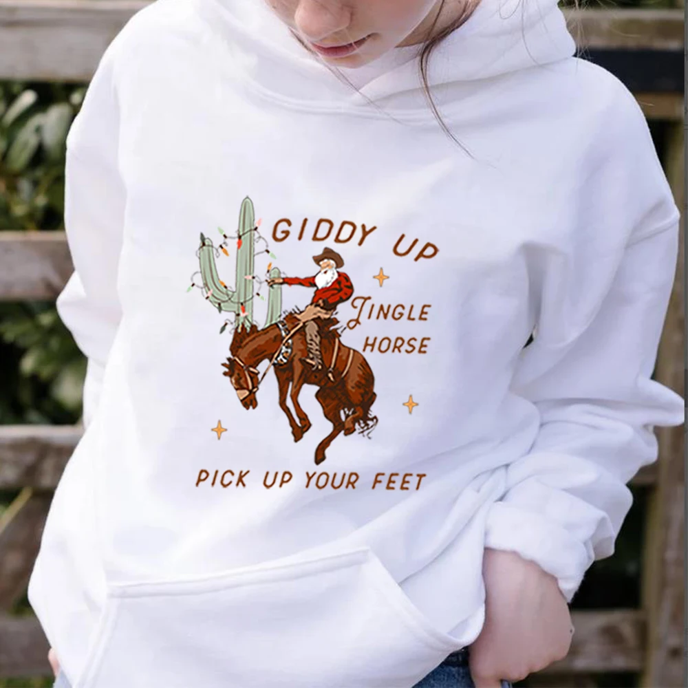 Cowboy Christmas Hoodie Giddy Up Jingle Horse Pick Up Your Feet Shirt Howdy Country  Christmas Horse Sweatshirt Cowgirl Hoodies