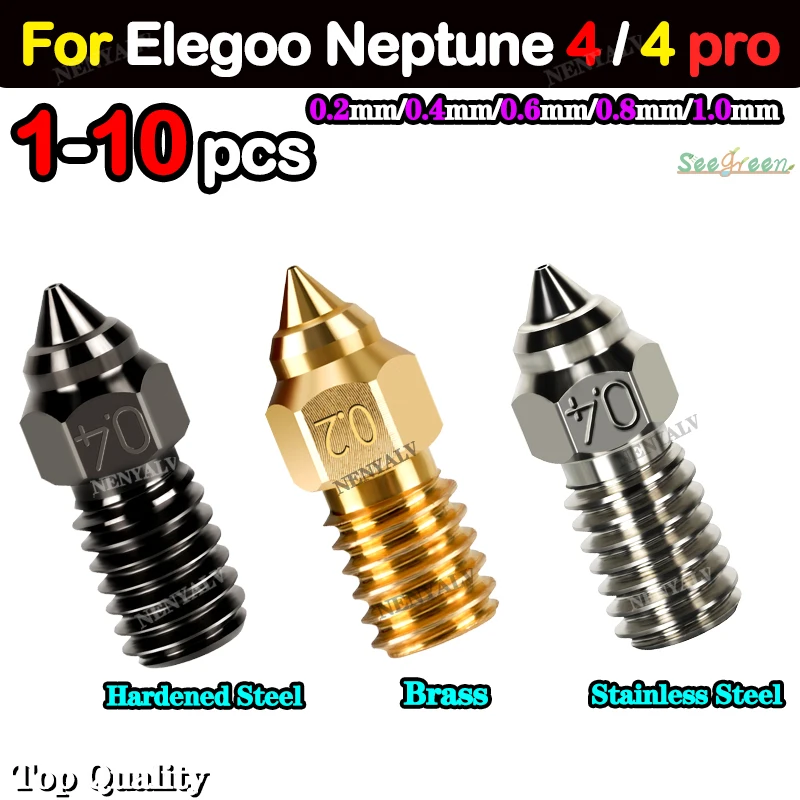 For Elegoo Neptune 4 Nozzles 1/10pcs Stainless Steel High-Speed Nozzle For Elegoo Neptune 4 pro Hardened Steel Brass Nozzle