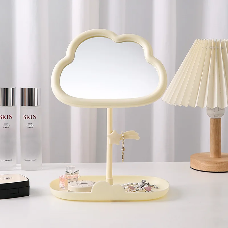 Kosmetikspiegel mit Tablett, wolkenförmiger Schminkspiegel, Schreibtisch-Kommode, Schmuck, Prinzessinnenspiegel mit Ablagefach