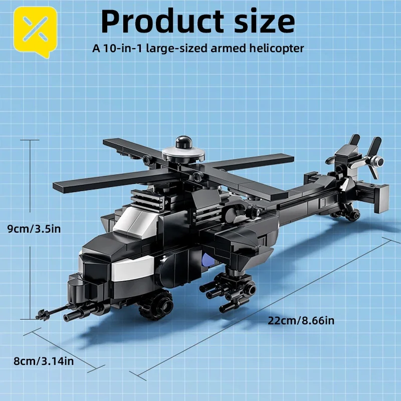 353 Elementy Helikopter Transportowy Klocki Konstrukcyjne 10 w 1 Samolot Wojskowy Myśliwiec Model do Składania Klocki Zabawka DIY dla Dzieci Prezent Świąteczny