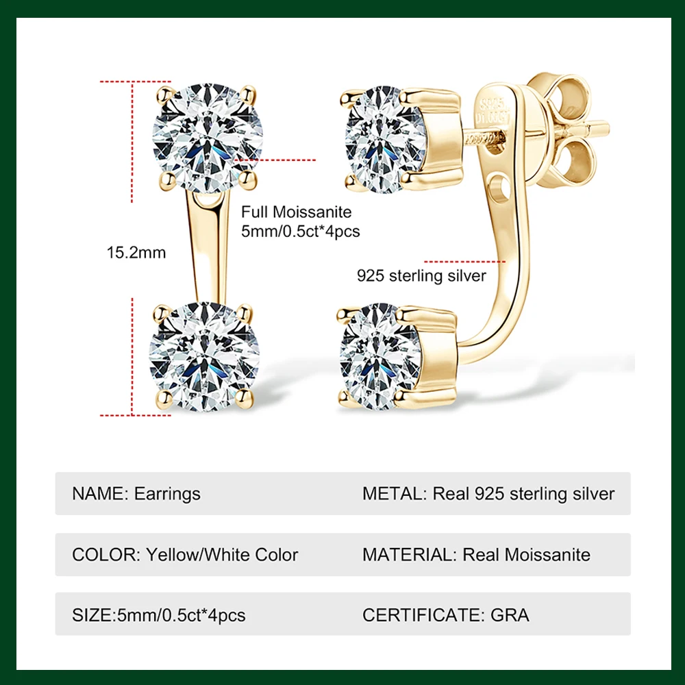 Original 925 Sterling Silver Earrings D Color 5mm Moissanite Stud Earrings For Women Anniversary Birthday Gifts Diamond Ear Stud