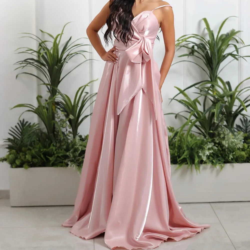 

High Quality and Sexy A-Line Strapless Sleeveless Evening Dress Satin Floor Length Spaghetti Straps Party Gowns