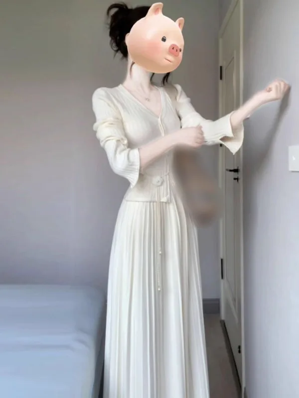 

Unique Beautiful Knitted Cardigan Skirt Set Korean Style Spring Fashion High Quality Two-Piece Ensemble Comfortable Long Slee...