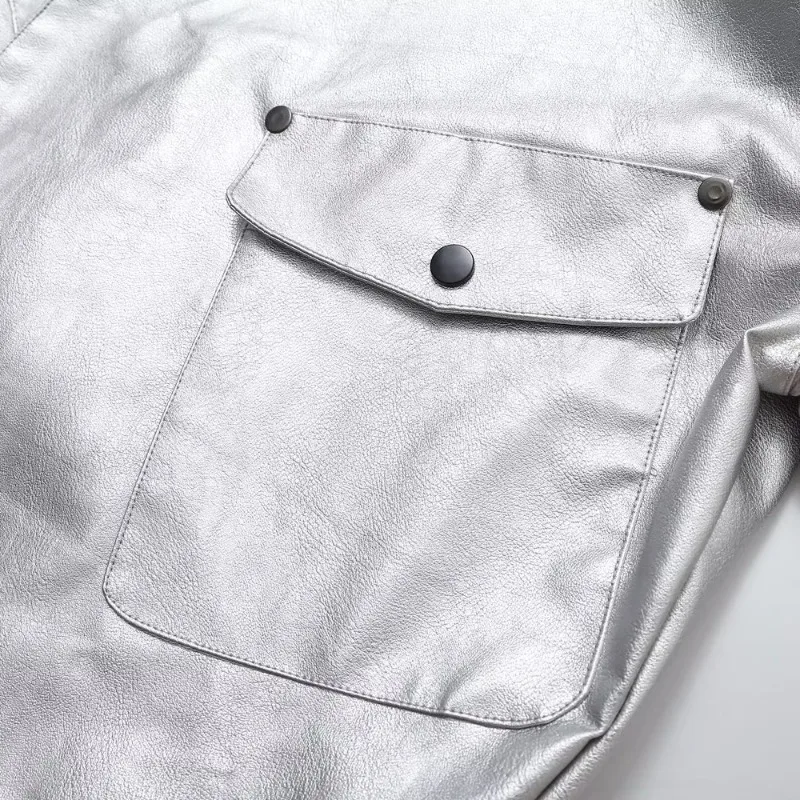 Prata lapela moda jaquetas de couro feminino retro solto curto plutônio outono inverno casacos streetwear motocicleta novo em casacos jaquetas