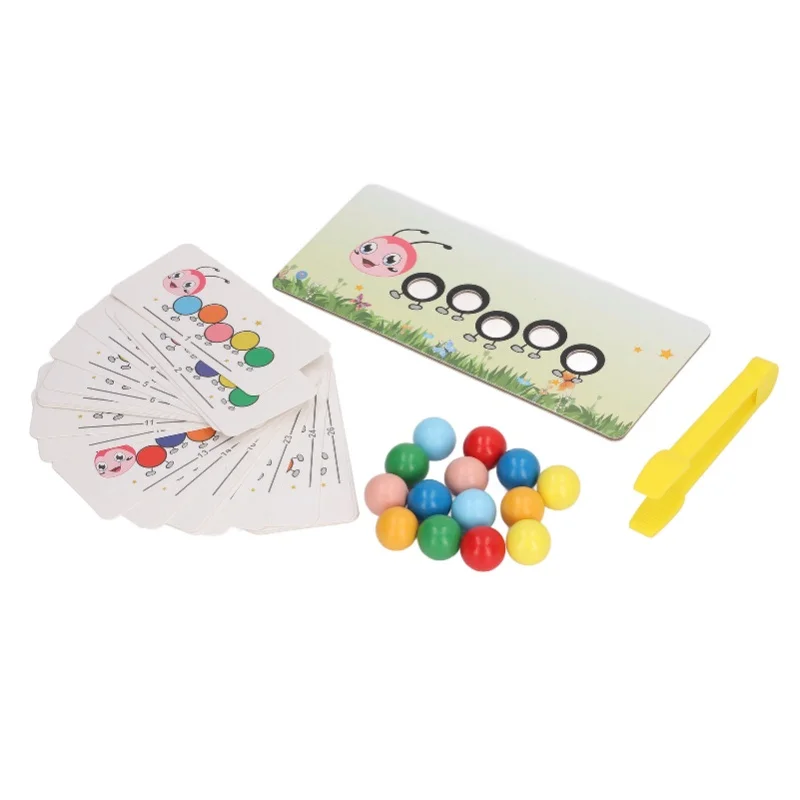 ของเล่นลูกปัดหนอนผีเสื้อ ของเล่นไม้รูปหนอนผีเสื้อ ของเล่นลูกปัดหนอนผีเสื้อสำหรับเด็ก เกมจับคู่สี