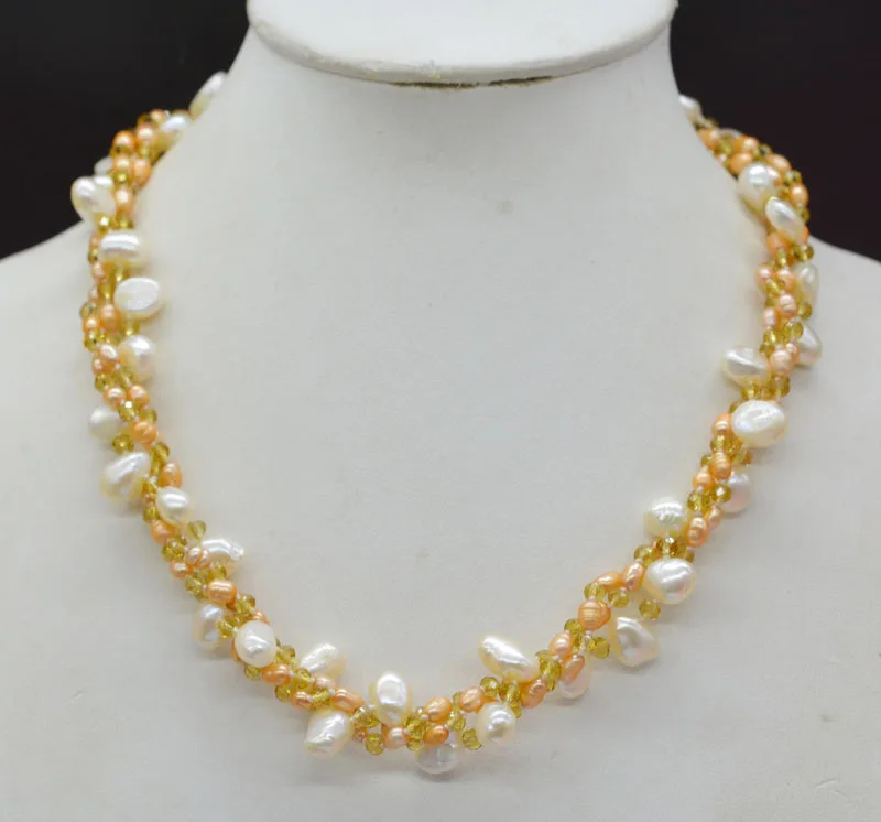 The latest design of PUNK style ladies necklace. 3 strands of natural baroque pearl and crystal necklace 50CM