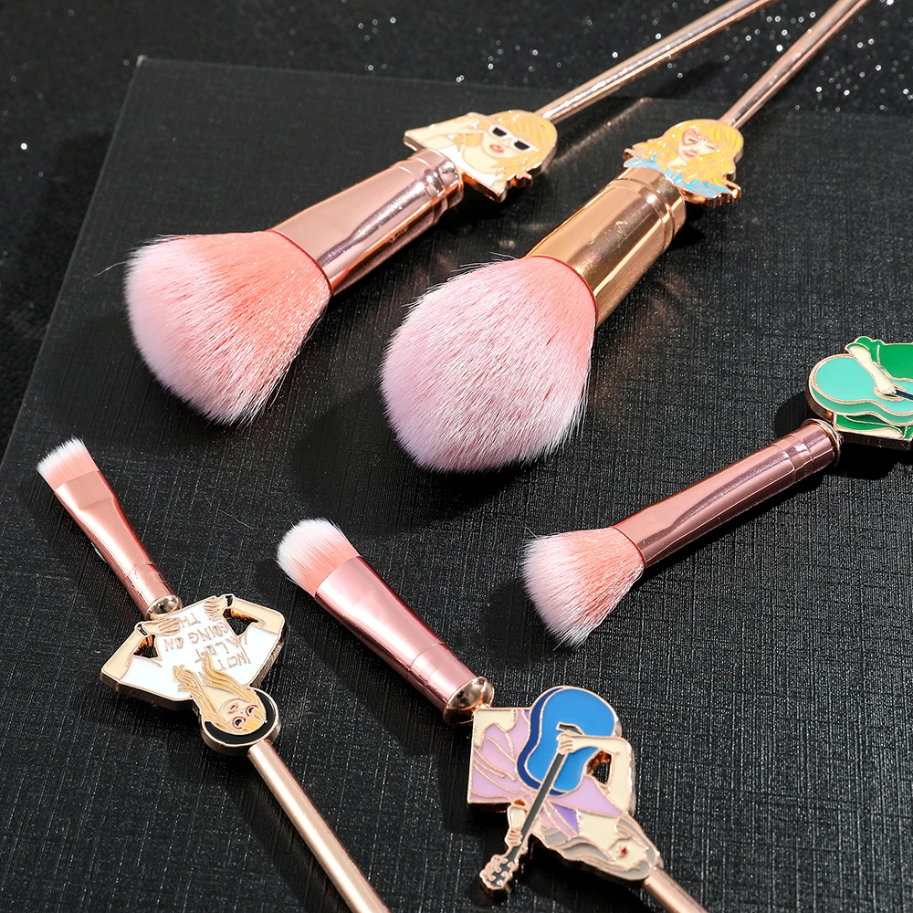 5Pcs Rose Gold Famous Singer Taylors Creative Makeup Brushes Set for Women Teen Girls Birthday Wedding Party Favors Gifts