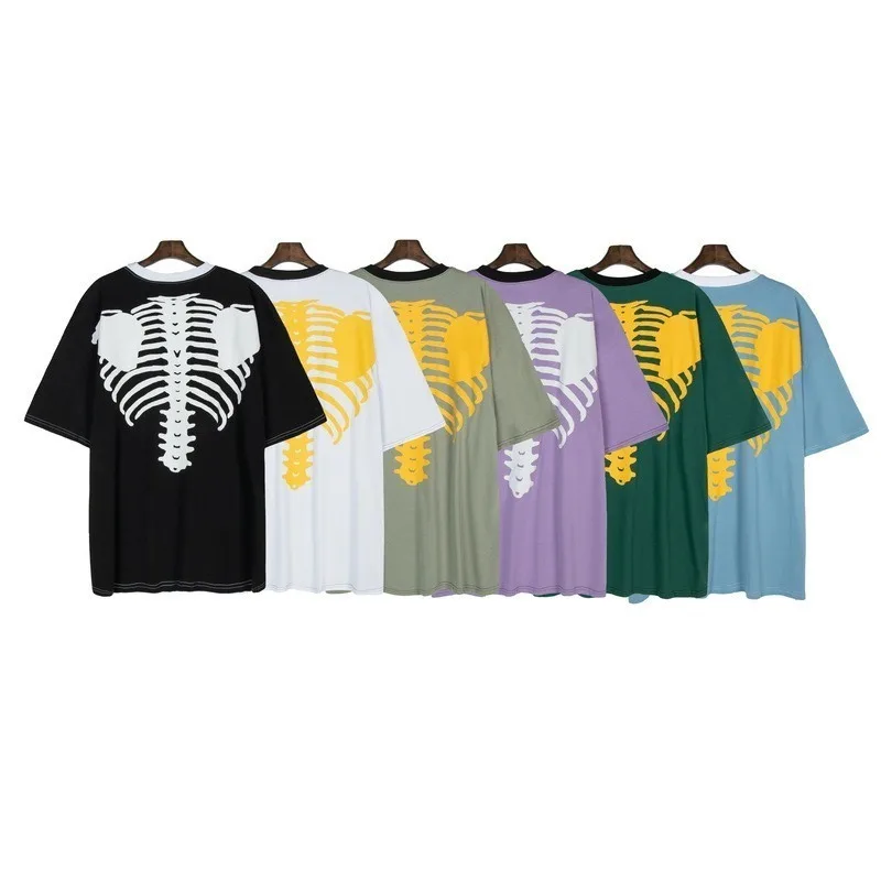 

2025 KAPITAL High Street Hip Hop Oversize Reflective Bone Spine Skull Diablo Style Retro Men's and Women's Short Sleeve T-Shirt