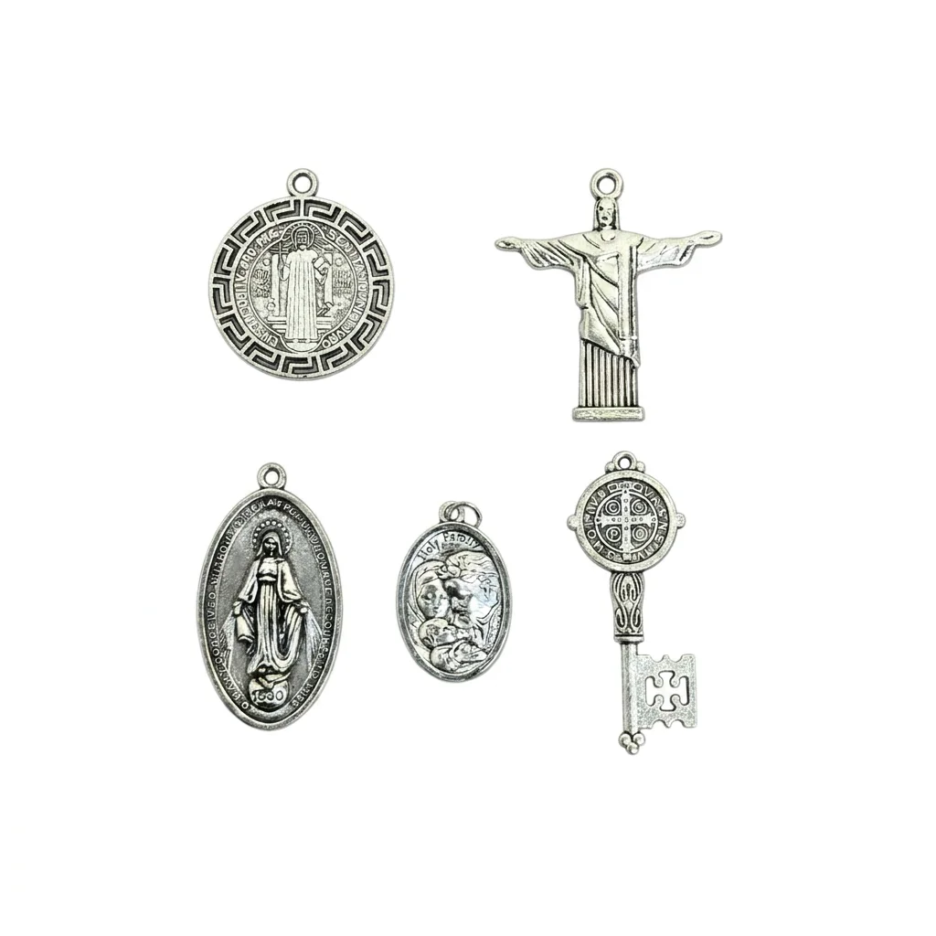 10Pcs Vintage Die-cast Catholic Saint Medal Pendants Zinc Alloy for DIY Necklace Keychain Charms